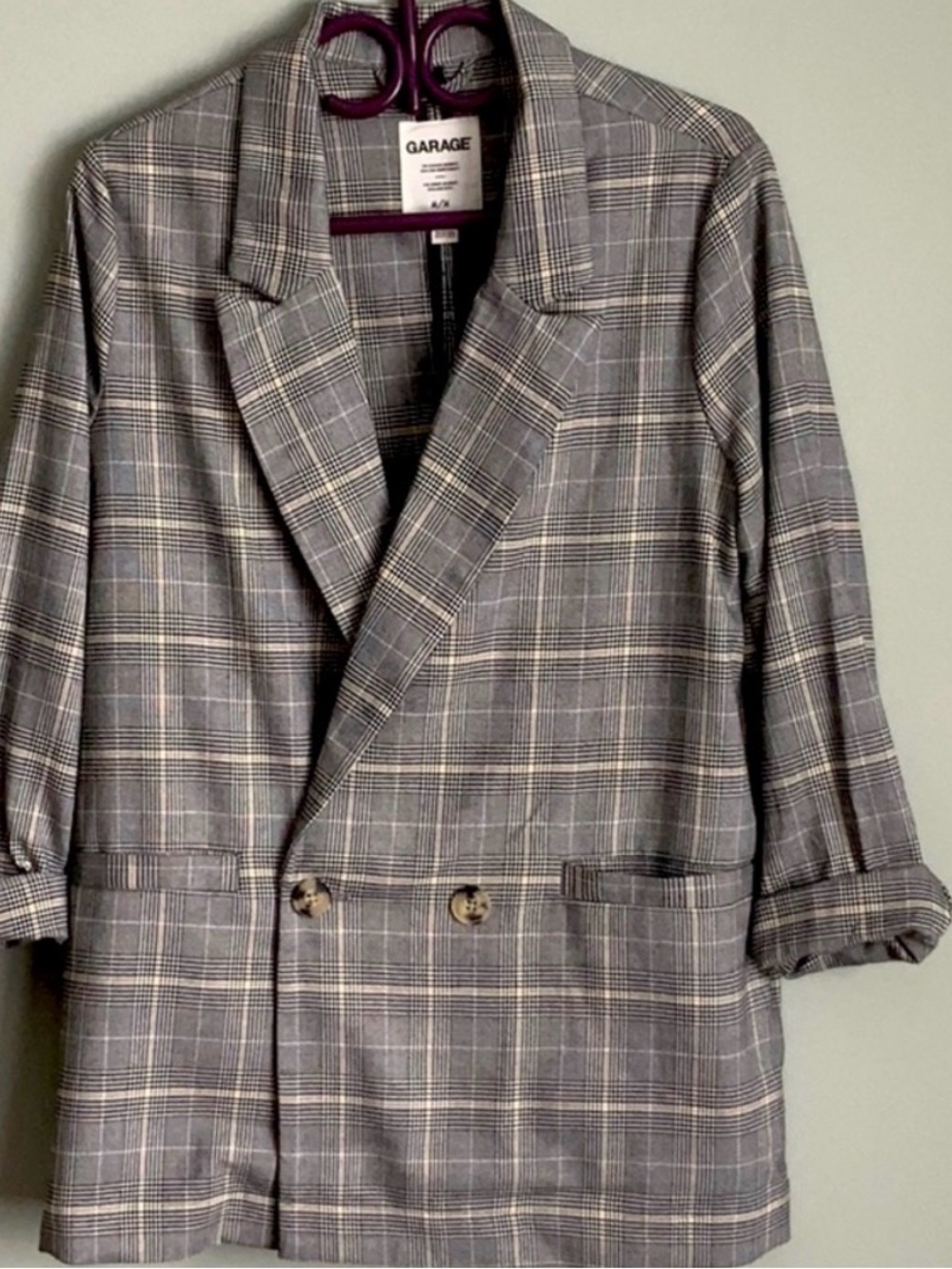 Garage Gray Plaid Double-Breasted Blazer